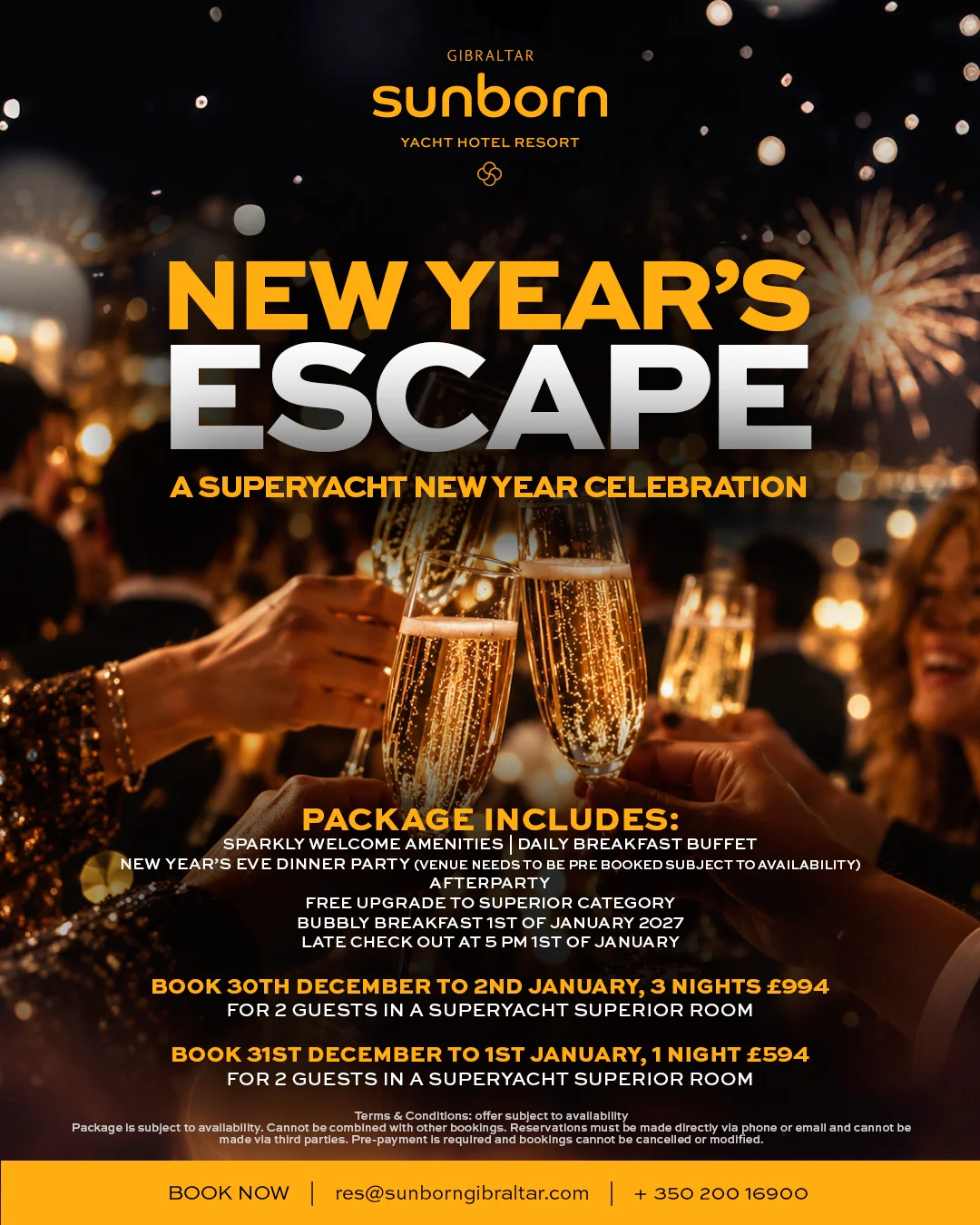 Super Yacht Glamour Package on New Years Eve - Sunborn Gibraltar