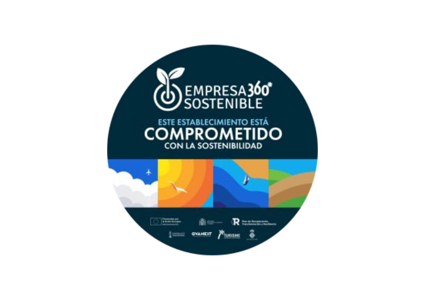 Sello circular de "Empresa 360&deg; Sostenible", comprometida con sostenibilidad.