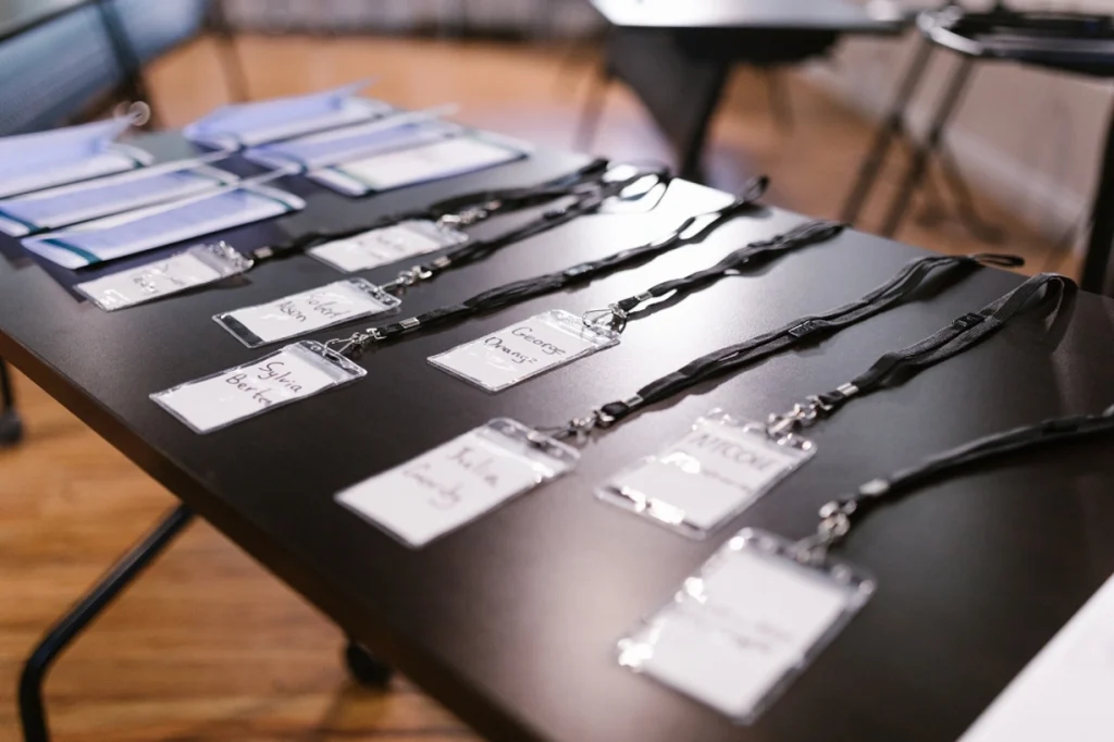 Name tags on a table for an event