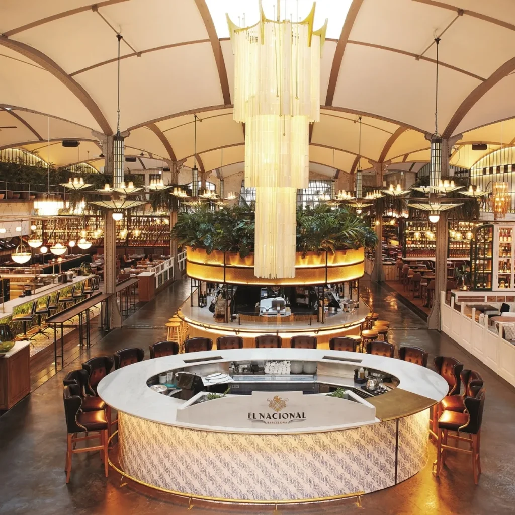 Interior of El Nacional restaurant, showing a cozy and sophisticated atmosphere.