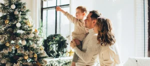 family enjoying the Christmas decorations