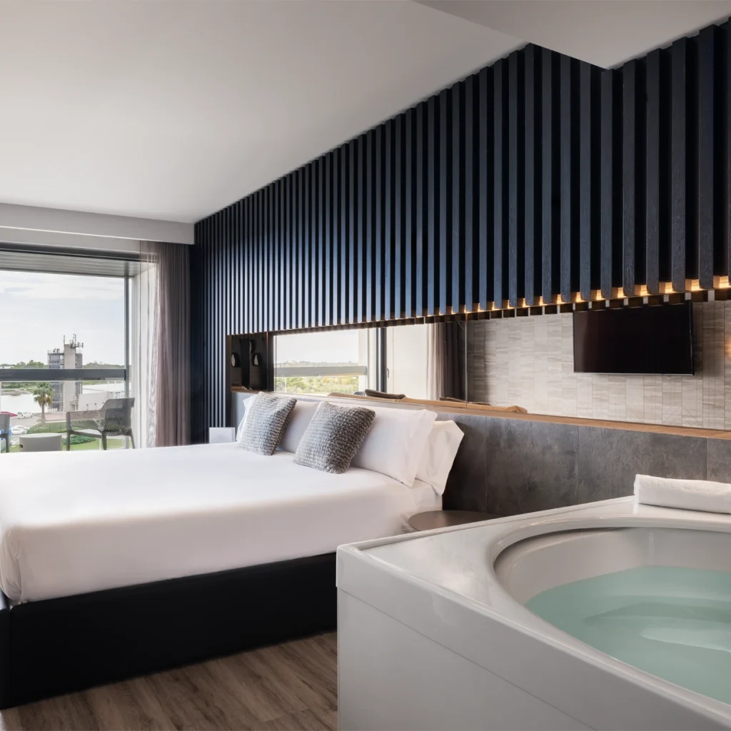 Interior of a luxurious hotel with stylish decor.
