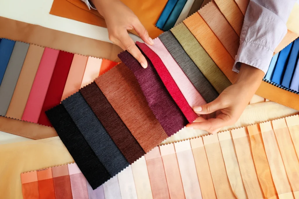 Sample of different fabrics in various colors.