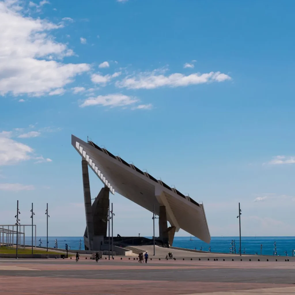 View of the modern pavilion by the sea