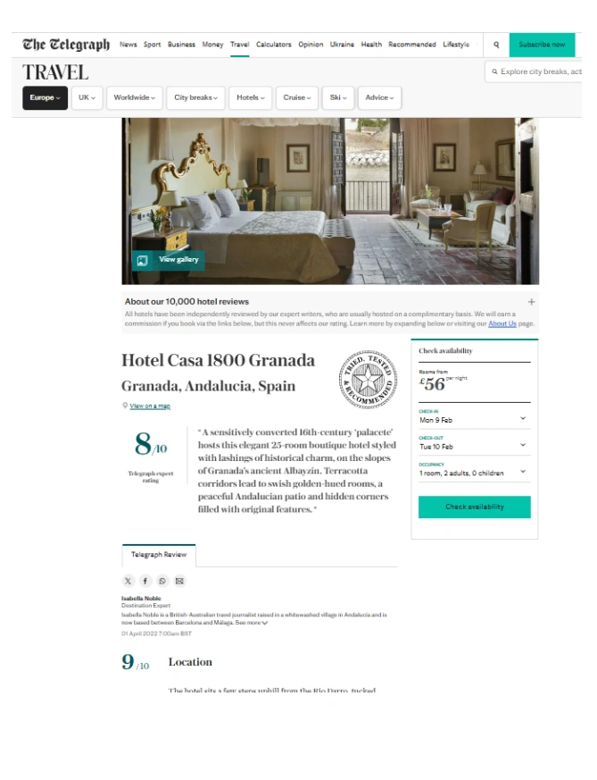 Prensa - Hotel Casa 1800 Granada