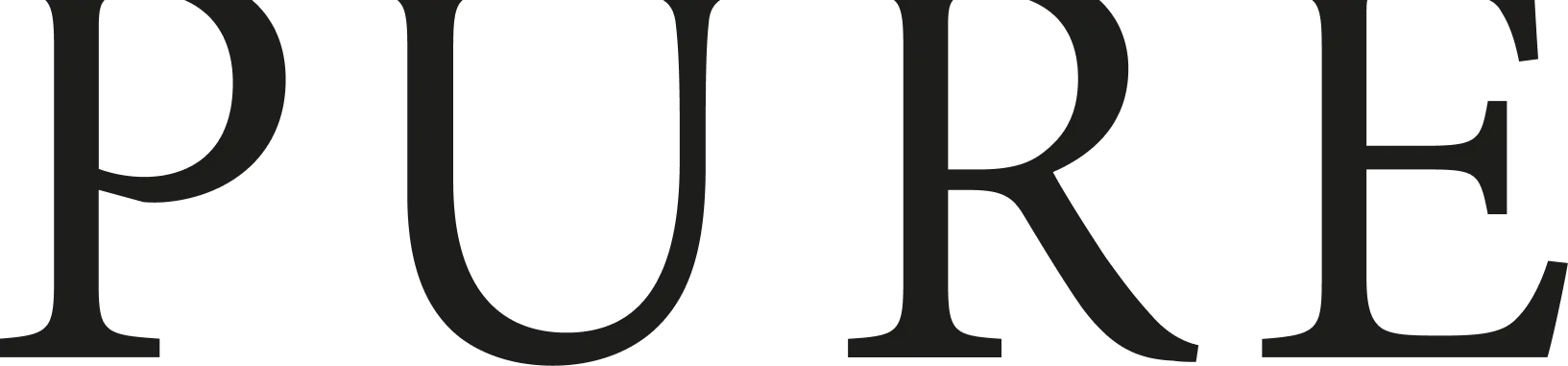 "Word 'PURE' in uppercase serif font on a white background."