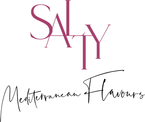 "Word 'SALTY' in pink stylized font with overlapping letters on a black background."