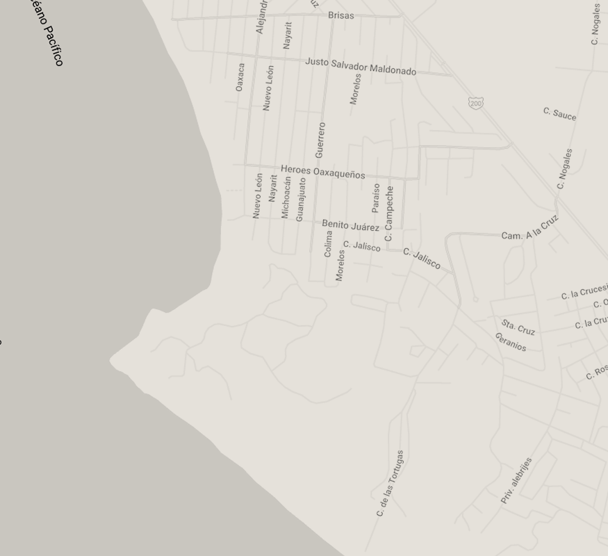 Map section of Oaxaca, Mexico showing streets and neighborhood names