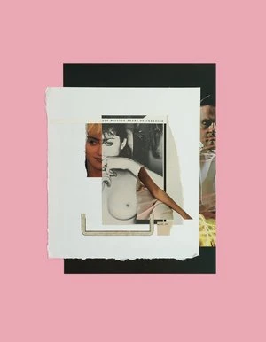 Collage of fashion magazine cutouts with pink and black background