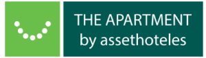 Logo de "The Apartment by Asset Hoteles" con un icono verde y texto blanco en un fondo verde oscuro.