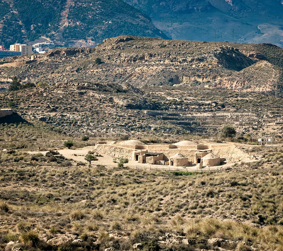 HIgh angle view of archaeological site of Los Millares in Almeria