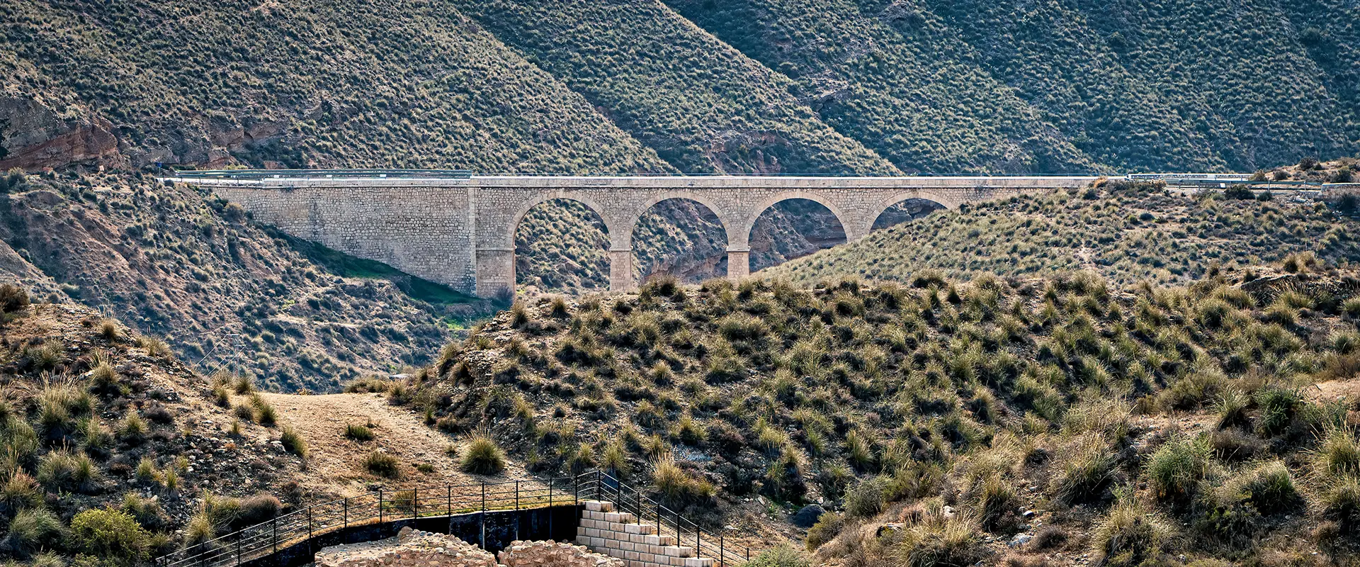 View of Spanish highway bridge above archaeological site of Los Millares