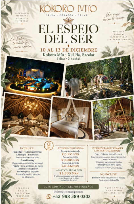 Cartel &ldquo;Kokoro M&iacute;o&rdquo;: retiro El Espejo del Ser en Xul-Ha, Bacalar, 10-13 diciembre