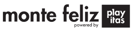 Logo de "monte feliz powered by playitas" con texto en negro y fondo blanco.