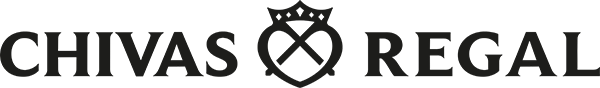 Logo de Chivas Regal en negro con una corona en la letra "O". Tradicional y elegante.