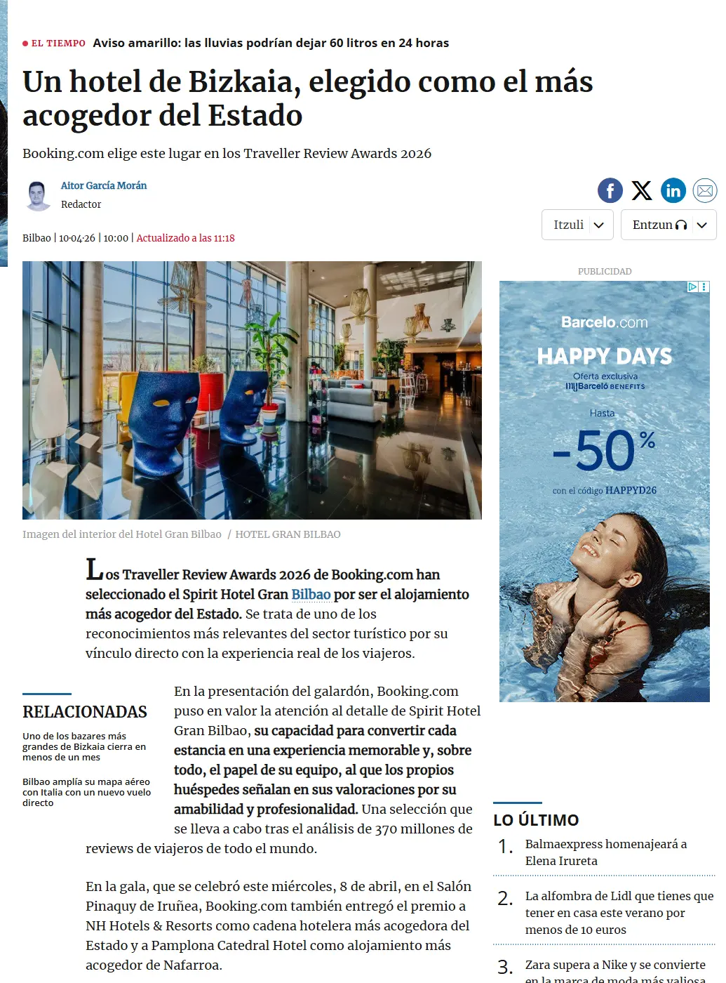 Sala de prensa y premios - Spirit Hotels&amp;Apartments