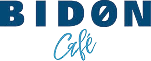 Texto azul que dice "BIDØN Café".