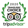 Logotipo de Travelers' Choice 2020 de TripAdvisor con corona de hojas verdes.