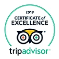 Certificado de Excelencia 2019 de TripAdvisor con el logo de búho y letras verdes.