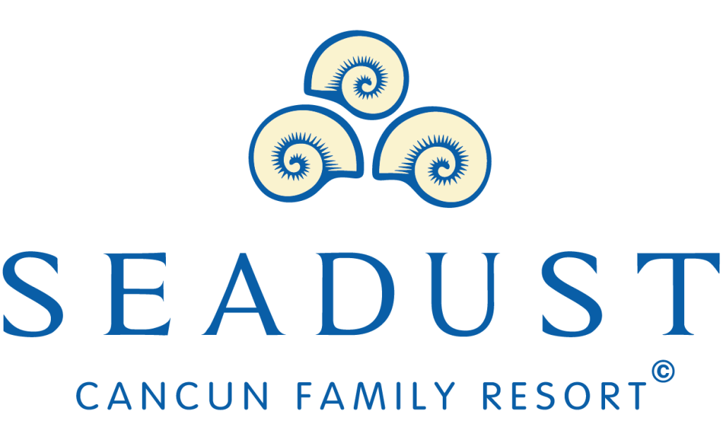 Logo of Seadust Cancun Family Resort with three stylized seashells above the text.