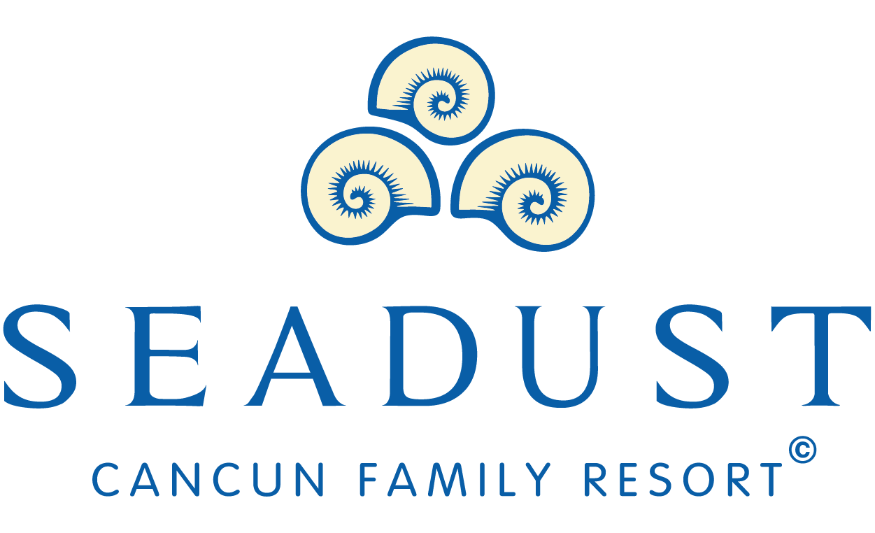 Logo of Seadust Cancun Family Resort with three stylized seashells above the text.