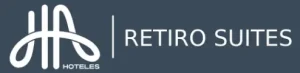 Logo de "Hoteles Retiro Suites" con fondo gris oscuro y texto blanco.