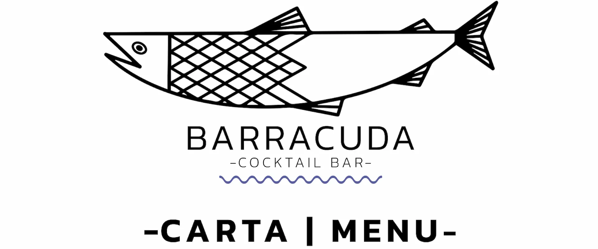 Logo de Barracuda Cocktail Bar, mostrando un pez estilizado y las palabras "-CARTA | MENU-".