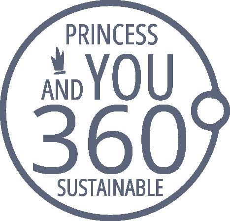 Logotipo: "Princess and You 360 Sustainable" en un círculo con un diseño minimalista.