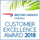 British Airways Holidays Customer Excellence Award 2018 logo with palm leaves.
