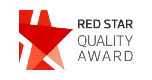 Logotipo con estrella roja y texto "Red Star Quality Award".