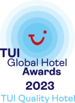 TUI Global Hotel Award 2023 emblem with a smiley face.