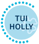 TUI HOLLY logo with blue circles on a light blue background.