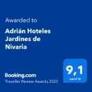 Award for Adrián Hoteles Jardines de Nivaria, score 9.1 from Booking.com.
