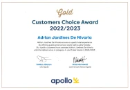 Gold Customers Choice Award 2022/2023 certificate by Apollo.