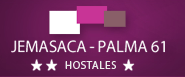 Logo de "Jemasaca - Palma 61 Hostales" con dos estrellas sobre fondo morado.