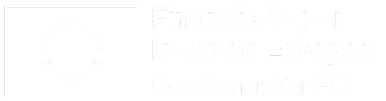 Logo de la Unión Europea con texto "Financiado por la Unión Europea - NextGenerationEU" en blanco sobre fondo negro.