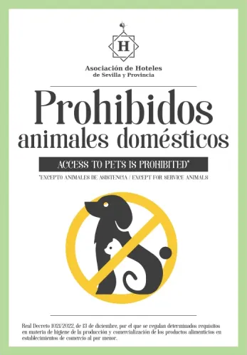 Prohibidos animales domésticos en hoteles de Sevilla; salvo animales de asistencia.