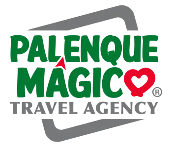 Logo de "Palenque M&aacute;gico" en verde y rojo, con un coraz&oacute;n y la frase "Travel Agency".