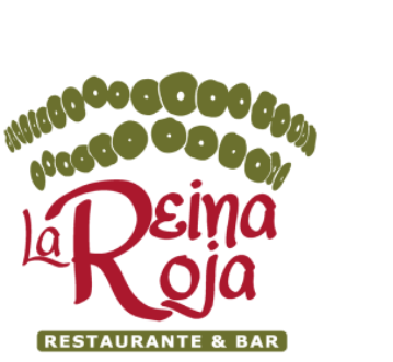 Logo de "La Reina Roja" Restaurante & Bar con dise&ntilde;o de piedras verdes.
