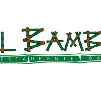 Logo del restaurante bar "El Bamb&uacute;" con letras de bamb&uacute; y cuerda sobre fondo verde.