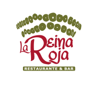 Corona verde sobre texto rojo "La Reina Roja Restaurante & Bar" en fondo transparente.