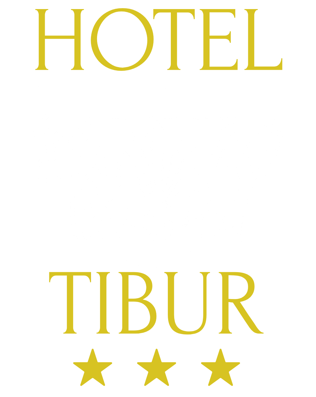 Logo del Hotel Tibur con dise&ntilde;o cl&aacute;sico y tres estrellas.