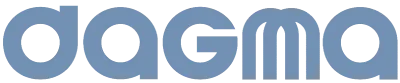 Logotipo de la palabra "dagmo" en letras azules estilizadas.