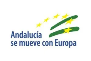 Logo de "Andaluc&iacute;a se mueve con Europa" con estrellas amarillas.