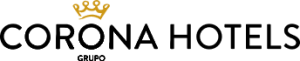 Logo de "CORONA HOTELS" con una pequeña corona dorada encima de la palabra "Corona".