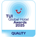 TUI Global Hotel Award 2024 badge with a smiley face icon.