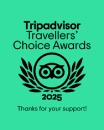 Tripadvisor Travellers' Choice Awards 2025 logo on a green background.