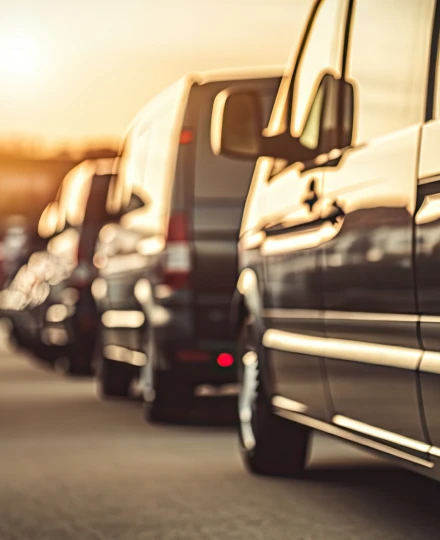 Fila de carros estacionados na rua ao pôr do sol.