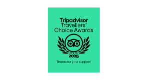 Tripadvisor Travellers' Choice Awards 2025, con el logotipo de la marca y un mensaje de agradecimiento.
