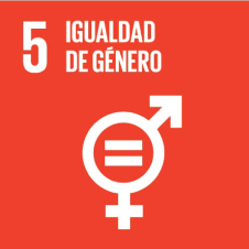 Número 5, igualdad de género, símbolo de género neutro en fondo rojo.